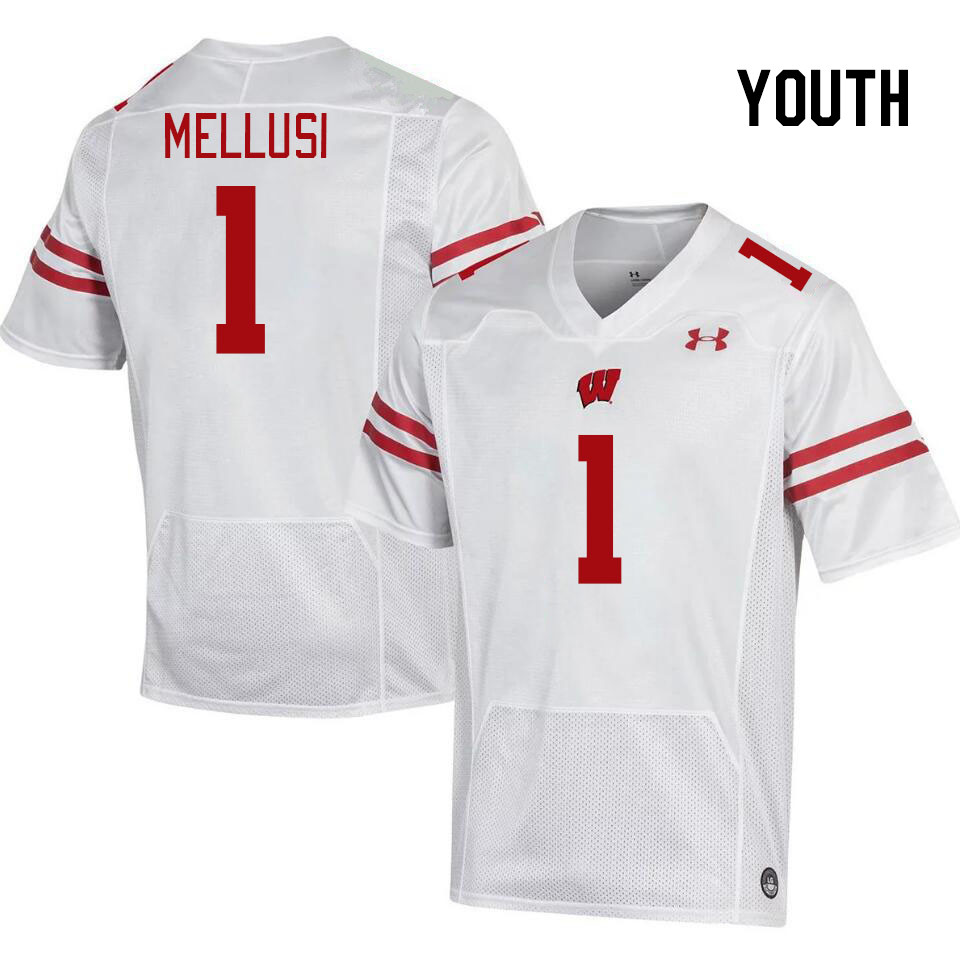 Youth #1 Chez Mellusi Winsconsin Badgers College Football Jerseys Stitched Sale-White - Click Image to Close